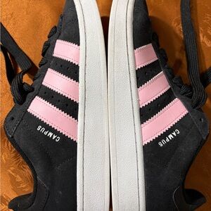 Adidas campus suede woman’s black & pink stripes shoes